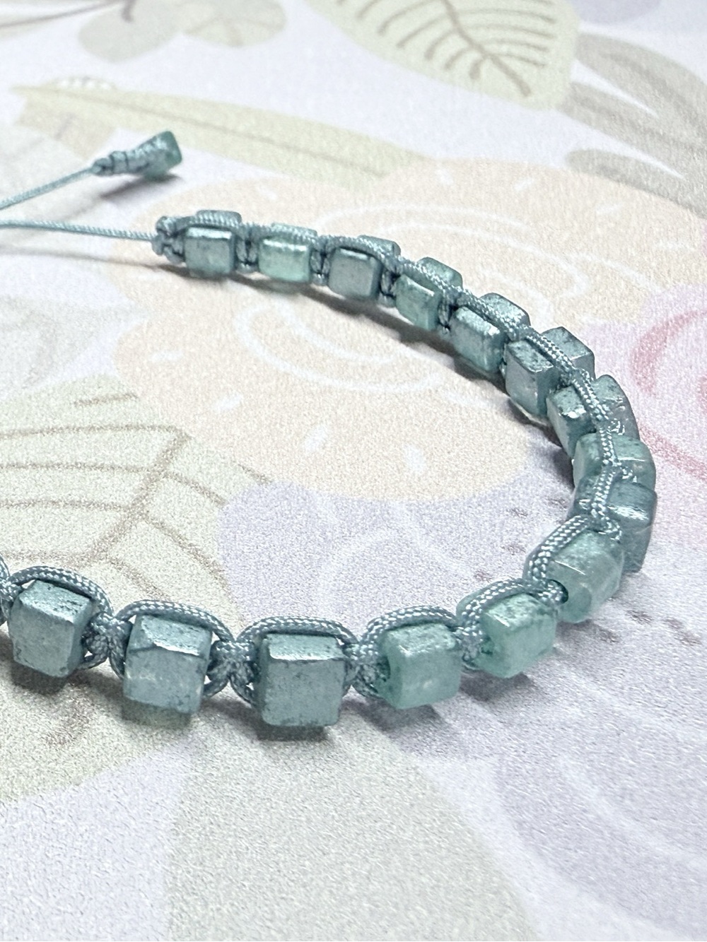 Handcrafted Light Blue Macrame Bead Bracelet with Cube Stones